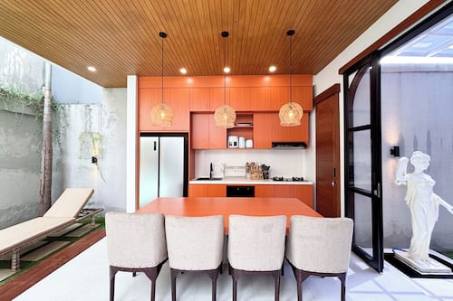 Design Villa, Pool View | Private kitchen | Fridge, microwave, stovetop, electric kettle