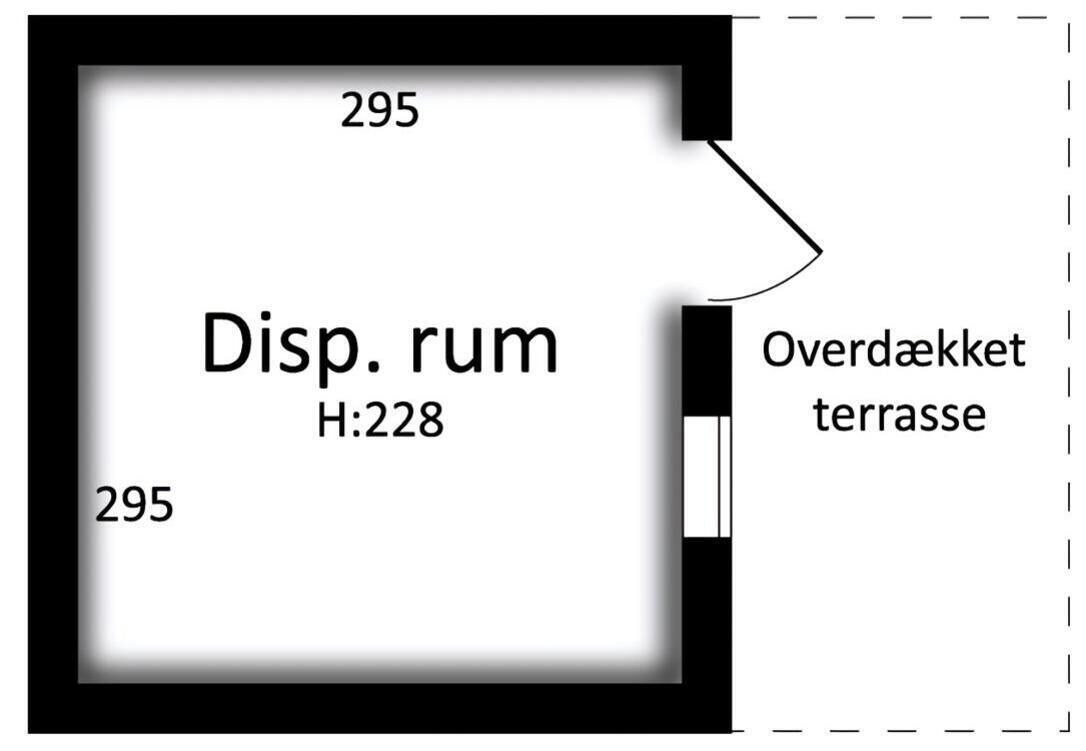 Distribución de una habitación con etiqueta 'Disp. rum', altura 'H:228' y medida '295'.