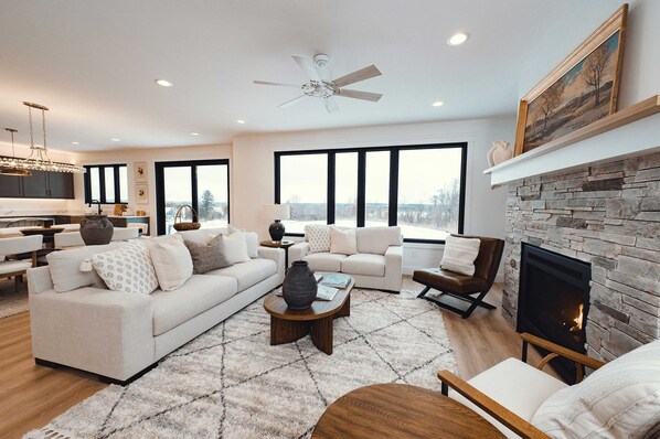 TV, fireplace, video games, offices