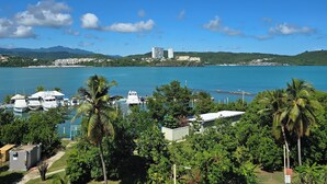 A view of a swimming pool with a clear blue sky and distant mountains. - Only by boat chic 2-bedroom apartment with AC, WiFi in private island in Fajardo (Fajardo)