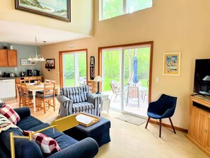 TV connectée, cheminée, livres