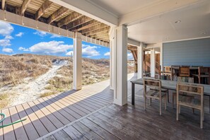 Outdoor dining - Gulf-front beach house for 17 with elevator & multiple decks! (Gulf Shores)