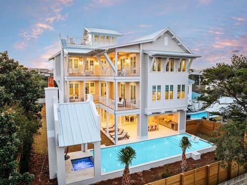GULF VIEWS! With Game Room, Pool, Spa, LSV/Golf Cart, & Bikes! Sleeps 20!