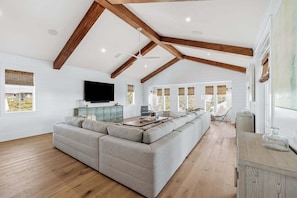 Smart TV, fireplace, table tennis, books