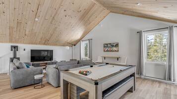 Een televisie en een open haard