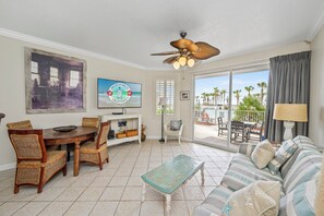 TV - G112 Beachfront 2BR+ bunk room pool access, resort perks & free beach service (Fort Walton Beach)