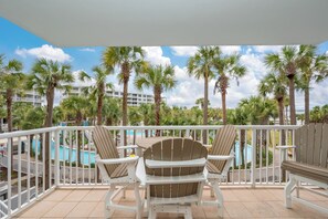 Outdoor dining - S303 Bayfront Bliss | 1BR + Bunks | Private Balcony & Lazy River Views (Fort Walton Beach)