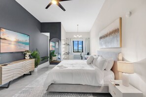 4 bedrooms, desk, iron/ironing board, travel crib