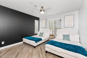 2 bedrooms, desk, iron/ironing board, travel cot