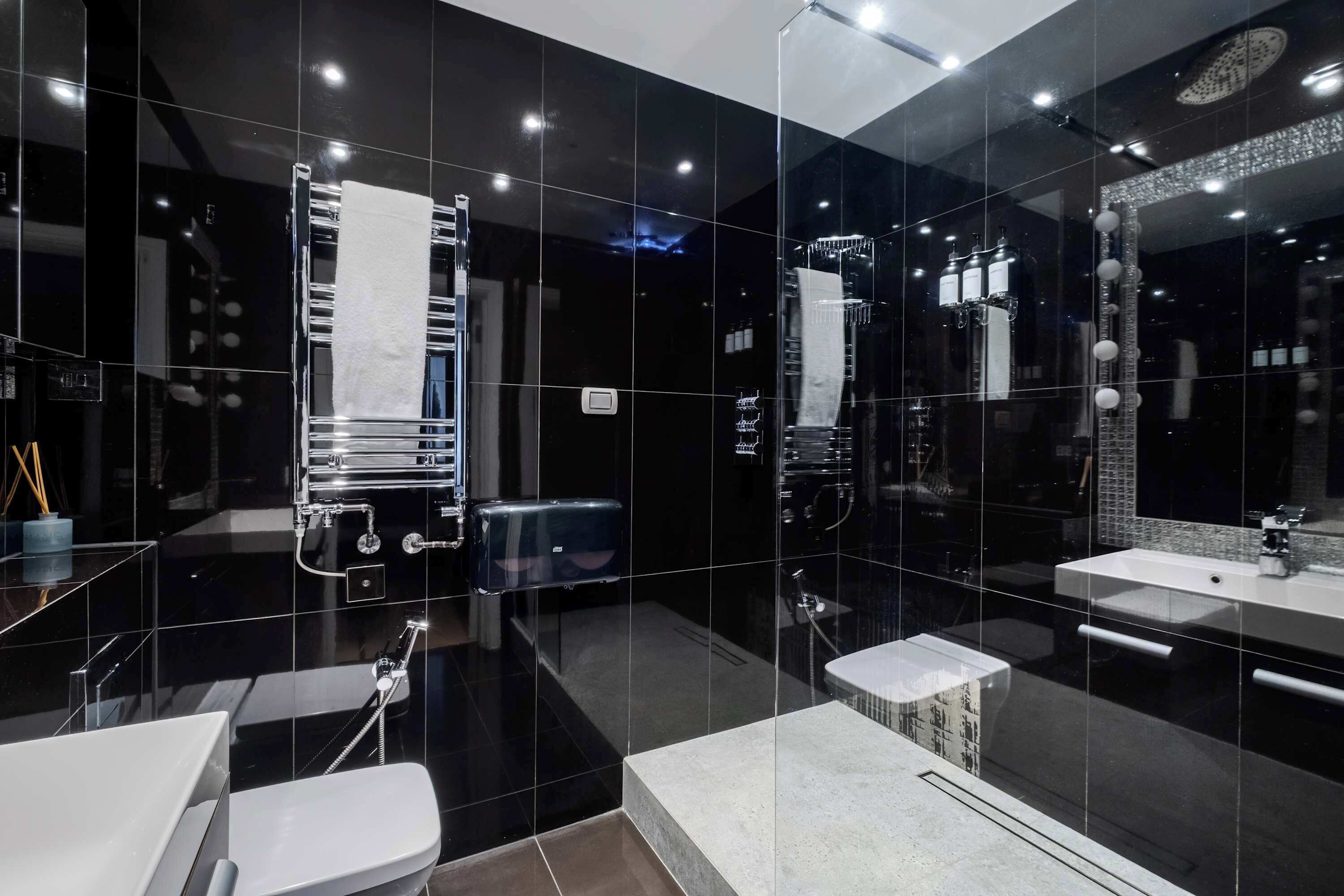 Shower, eco-friendly toiletries, hair dryer, bidet