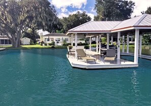 Pool - Spacious lakefront house with private dock , gas grill, deck and patio (Lake Placid)