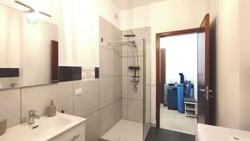 Shower, hair dryer, bidet, towels