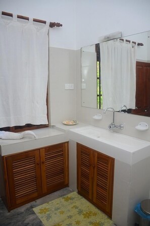 Hair dryer, soap, toilet paper