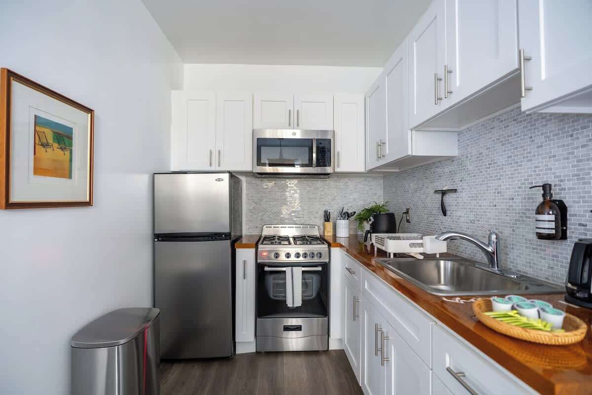 Fridge, microwave, oven, dishwasher