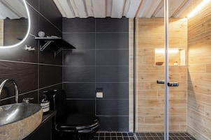 Superior Studio, Lake View | Bathroom | Shower, hair dryer, towels, toilet paper