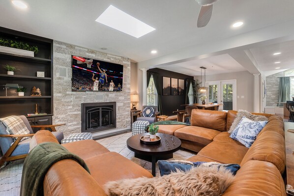 Smart TV, fireplace, video games, table football