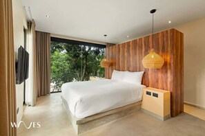 Lägenhet - 1 kingsize-säng - utsikt mot trädgården (Nook Tulum 202C T5) | 1 sovrum, individuell inredning, unika möbler och sängkläder