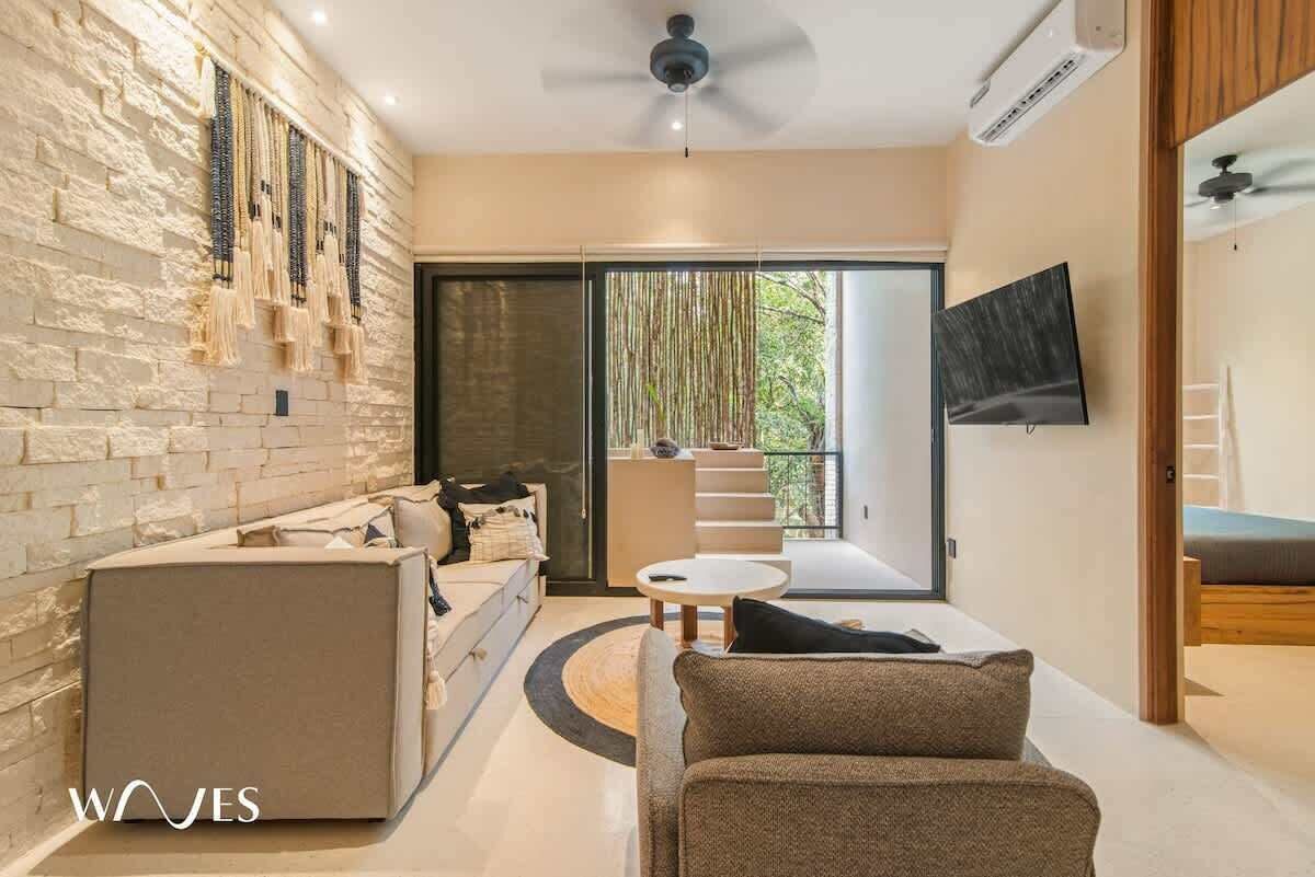 Appart'hôtel, plusieurs lits, accès piscine, vue piscine (Calakmul 202) | Coin séjour