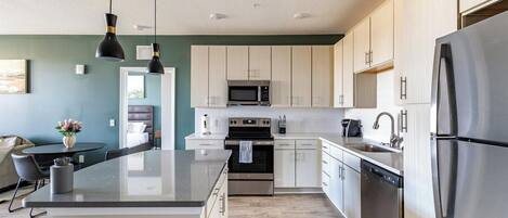 Fridge, dining tables