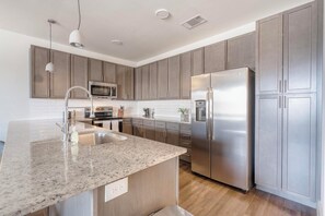 Fridge, dining tables