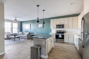 Fridge, dining tables