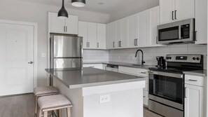 Fridge, dining tables