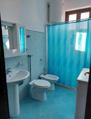 Douche, sèche-cheveux, bidet, serviettes fournies