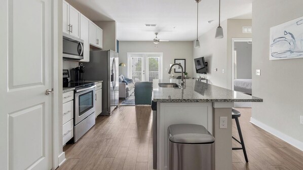 Fridge, dining tables