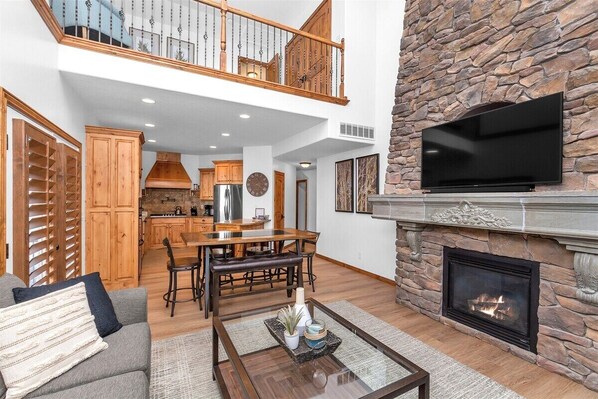 Smart TV, fireplace, DVD player, video library