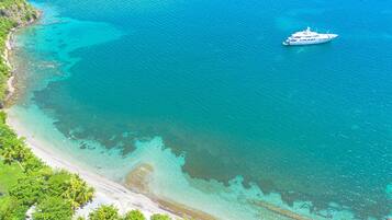On the beach, white sand