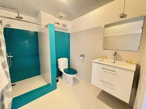 Ducha, secador de pelo y toallas