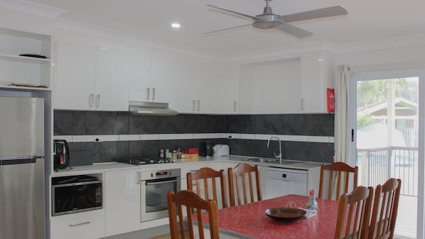 Fridge, microwave, dishwasher