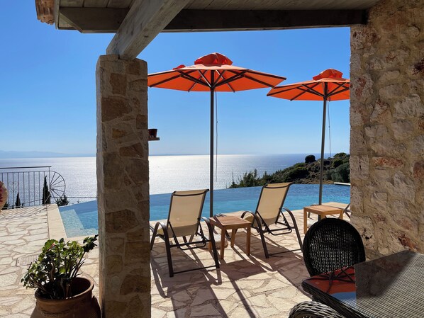 Terrace/patio - Spectacular Villa Antonio in Old Skala with Panoramic Sea and Mountain Views (Skala)