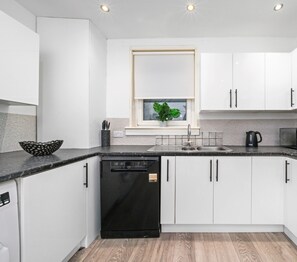 Fridge, microwave, oven, dishwasher
