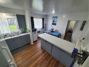 Fridge, microwave, oven, dishwasher