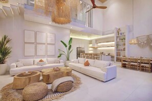 Télévision, livres, chaîne hi-fi, espaces bureaux