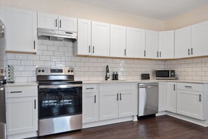 Fridge, microwave, oven, dishwasher