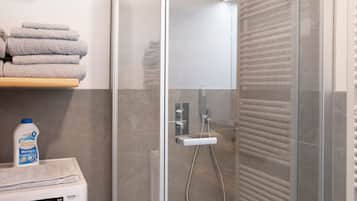 Shower, free toiletries, hair dryer, towels