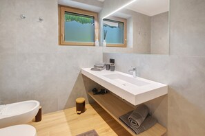 Shower, hair dryer, towels - Apartment 'Larice' with Mountain View, Private Garden and Wi-Fi (Livigno)