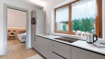 Réfrigérateur, micro-ondes, plaque de cuisson, lave-vaisselle