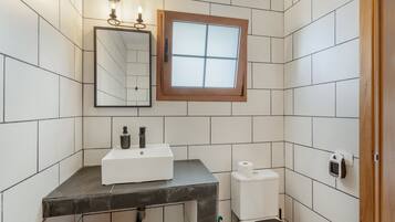 Regadera, secadora de cabello, toallas