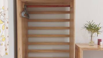 Desk, laptop workspace, blackout curtains, free WiFi