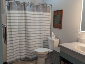 Hair dryer, towels, toilet paper