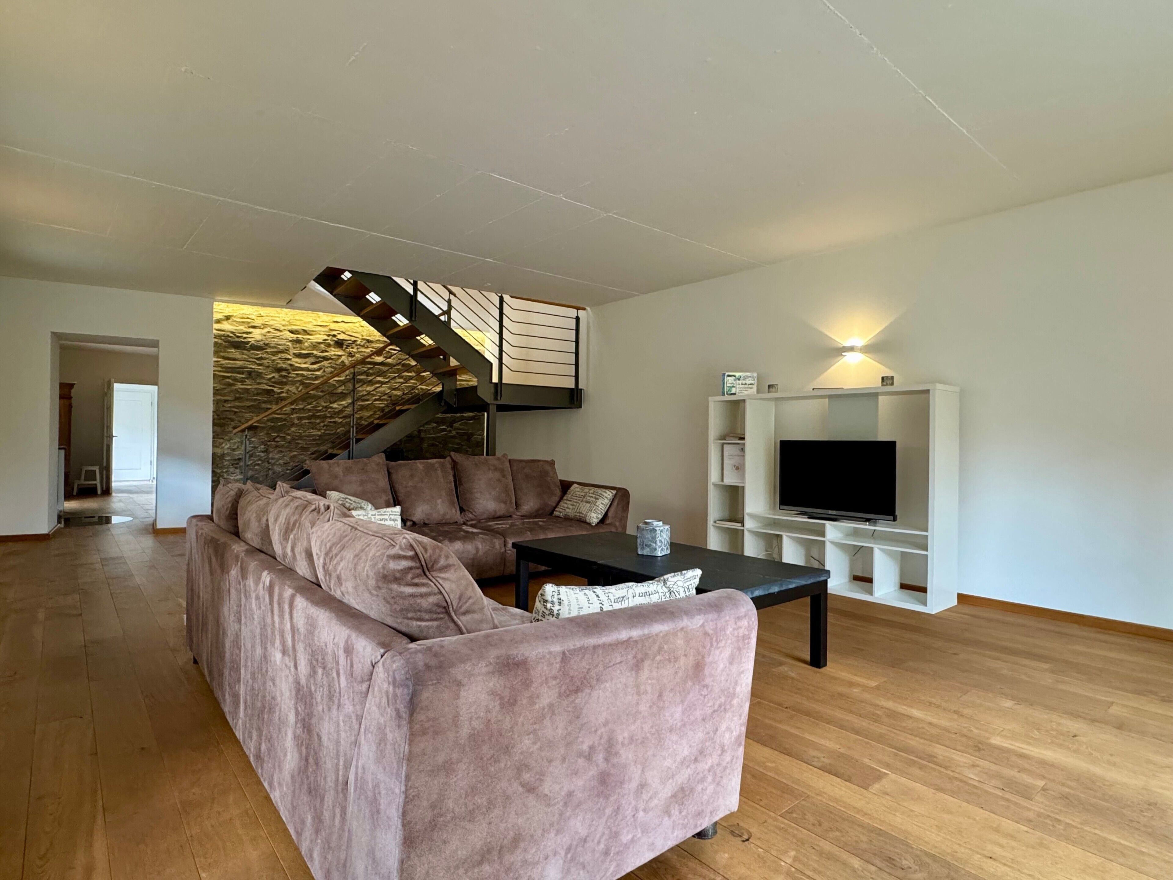 TV, lareira, mesa de pingue-pongue