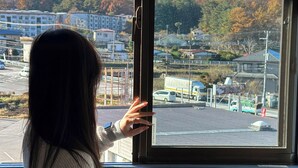 A person sitting by a window with a view of a mountain and a town. - Fuji Premium Hotel (Fujiyoshida)