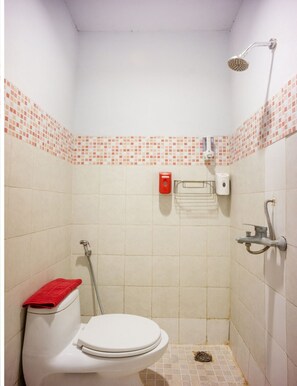 Shower, free toiletries, towels, soap