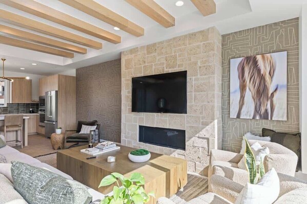 TV, fireplace, offices