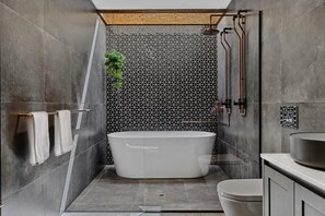 Ducha, secador de pelo, toallas, shampoo