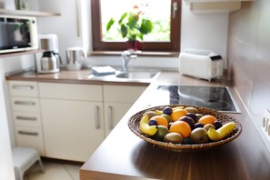 Fridge, microwave, oven, stovetop - 'Holiday Home Britschock' with Private Terrace, Garden and Wi-Fi (Friedrichskoog)