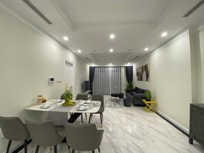 Deluxe Apartment, 2 Bedrooms, Balcony, City View | Private kitchen | Fridge, stovetop - Hateco Laroma Royal Apartments (Hanoi)